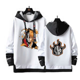 Anime Bleach Hoodies Streetwear Kurosaki Ichigo Ribbons Letter Print Hoodie Fake Two Piece Patchwork Sweatshirt Pullover Clothes