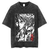 Vintage Washed Tshirts Attack On Titan Anime T Shirt Harajuku Oversize Tee Cotton fashion Streetwear unisex top, everything animee