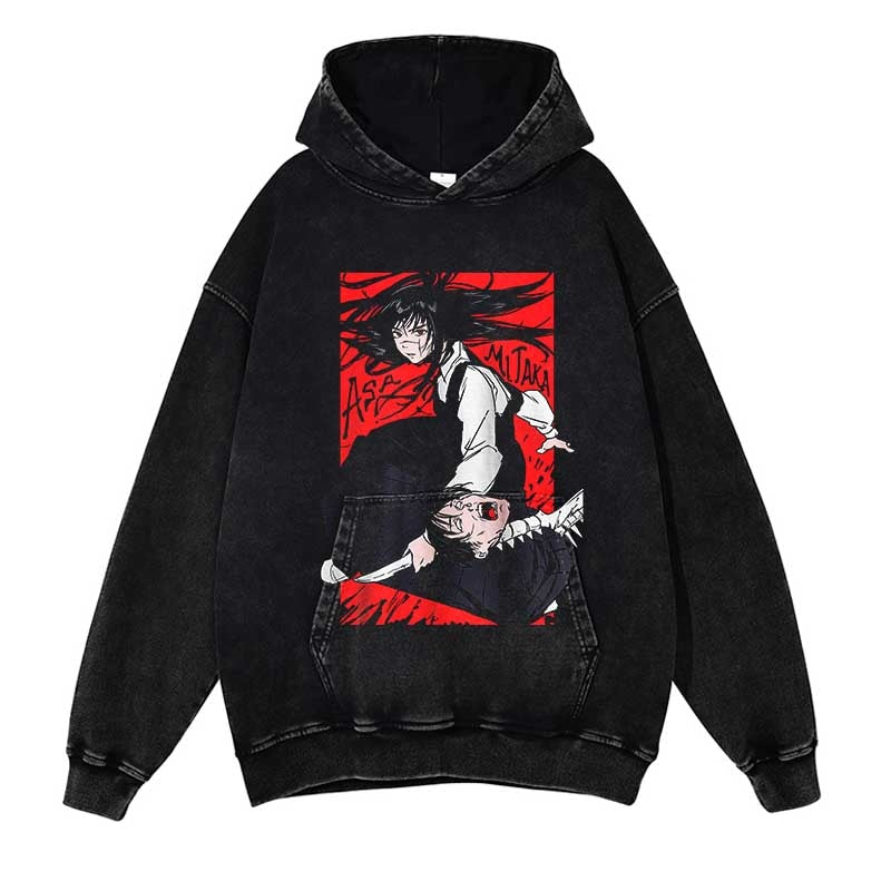 Japanese Anime Graphics Pullover Streetwear Men Hip Hop Harajuku Hoodie Cotton Vintage Cartoon Anime Hoodie Washed Black Hoodie, everythinganimee