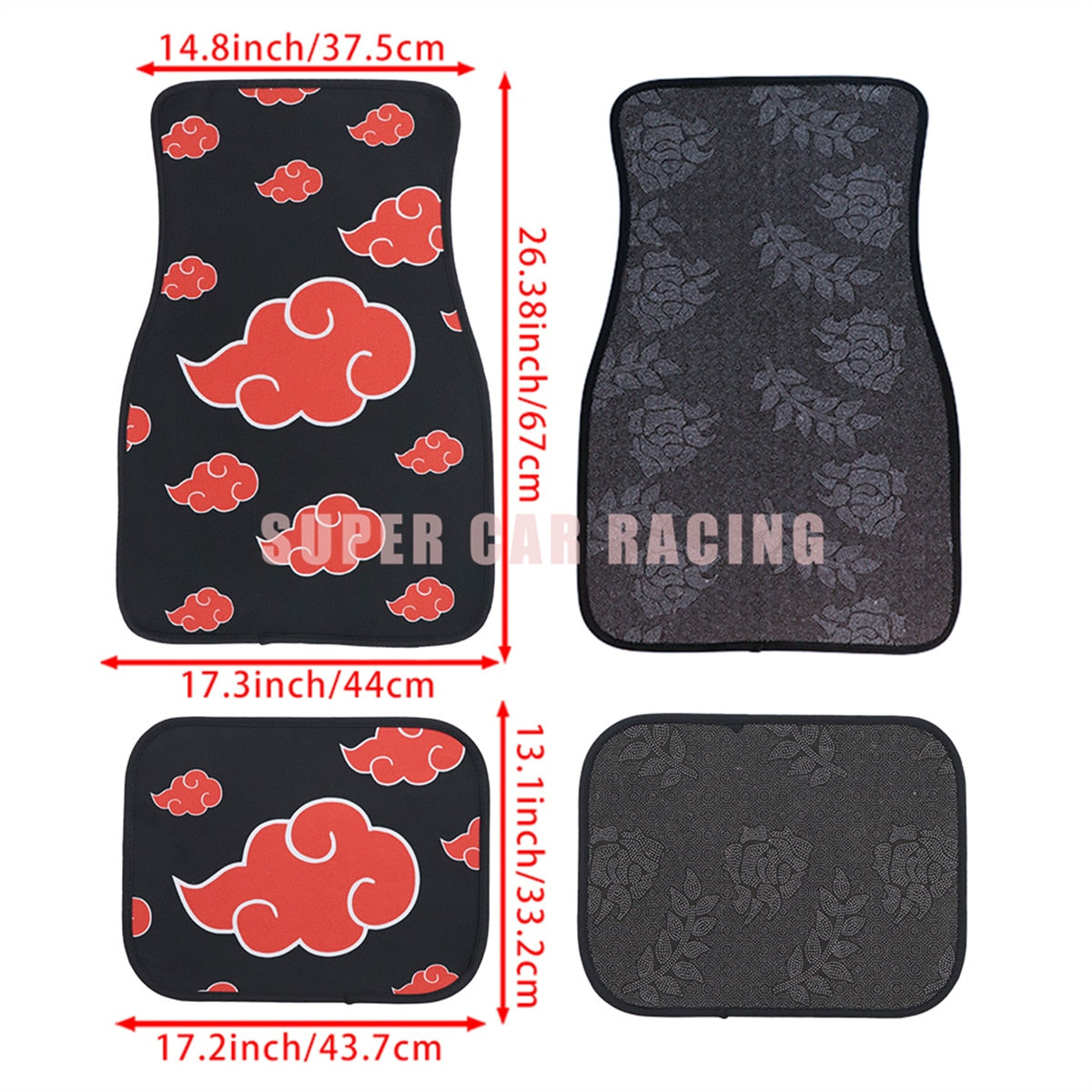 Anime Red Cloud Print Floor Mats Non-slip Fashion Washable Auto Interior Accessories Pad Protects Carpet for universalNon Slip, everythinganimee