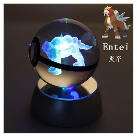 Anime Pokemon 3D Crystal Ball Snorlax Figure Pokeball Engraving Crystal Charizard Model with LED Light Base Kids Gift ANIME GIFT, everythinganimee