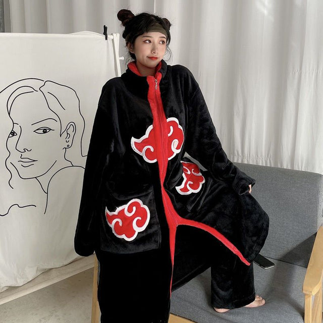 New Naruto Anime Cosplay Nightgown Uchiha Itachi Bathrobe Flannel Lengthened Thickened Thermal Insulation One-Piece Nightgown, everythinganimee