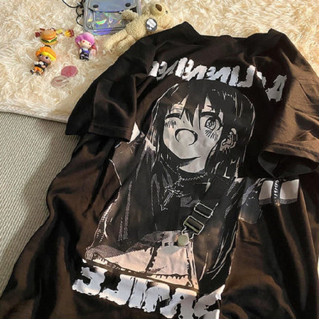 Rikka Takanashi from Chūnibyō Demo Koi ga Shitai! (Love, Chunibyo & Other Delusions!) Tee, Street T-shirt Female Two-dimensional Girl Short-sleeved Korean Loose Anime Harajuku Strap Printing Casual Cartoon Top Oversize, everythinganimee