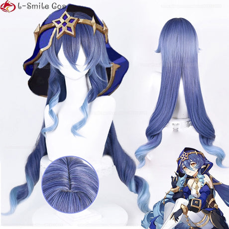 Layla Cosplay Wig Game Genshin impact Cosplay Layla Genshin Wig Long Curly Hair Blue Gradient Heat Resistant Hair Wigs + Wig Cap