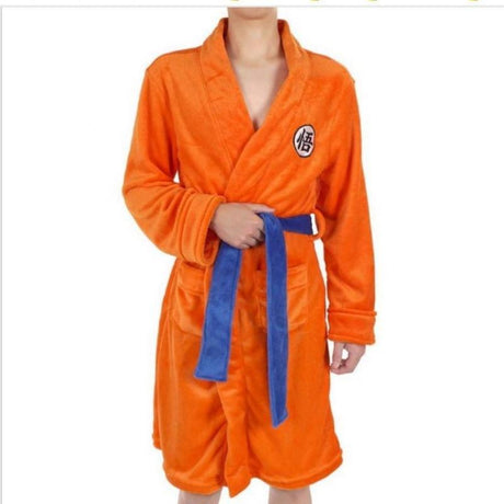 New Cartoon Anime Cosplay Dragon Ball Son Goku Fleece Thickened Bathrobe Thermal Nightgown Youth Couple Home Costume, everythinganimee