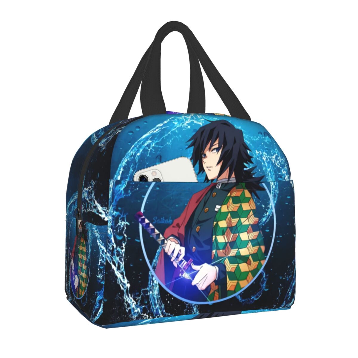 Demon Slayer Muichiro Tokito Insulated Lunch Bag for Women Kimetsu No Yaiba Cooler Thermal Bento Box School Food Storage Bag, everythinganimee