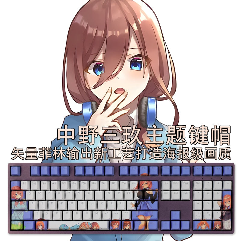 108 Keys PBT Dye Subbed Keycaps 2 Dimensional Cartoon Anime Gaming Key Caps OEM Profile Backlit Keycap For Nakano Miku, everythinganimee