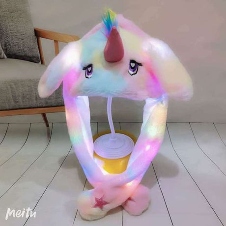 Bunny Ear Move Glowing Hat Anime Rabbit Led Light Jumping Funny Plush Ear Moving Cartoon Hat for Kids Girls Cosplay Party Cap, everythinganimee