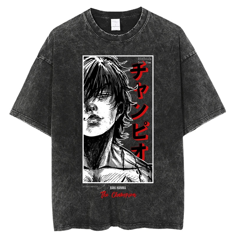 Anime Grappler Baki Hanma T Shirts Unisex Harajuku Streetwear Fashion Washed T-Shirts 100% Cotton Summer Clothes Casual Wear, everythinganimee