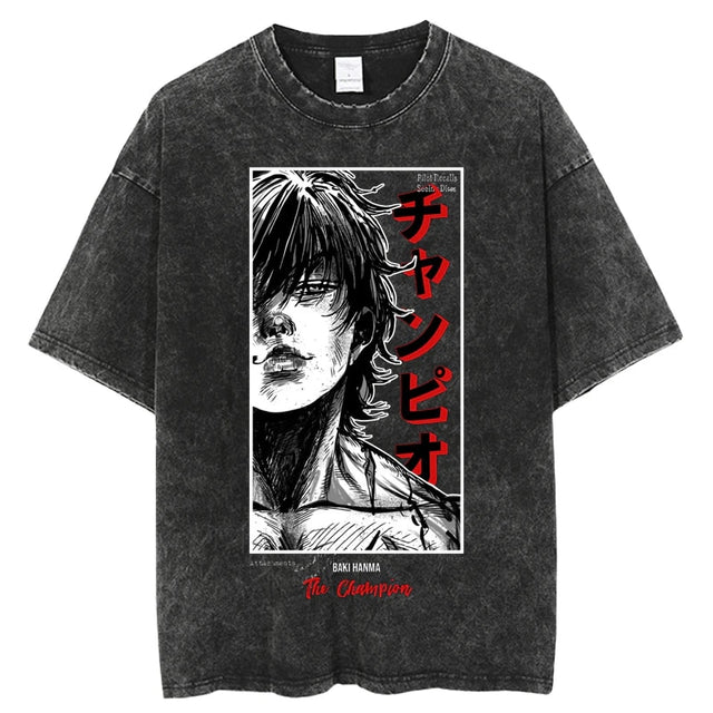 Anime Grappler Baki Hanma T Shirts Unisex Harajuku Streetwear Fashion Washed T-Shirts 100% Cotton Summer Clothes Casual Wear, everythinganimee