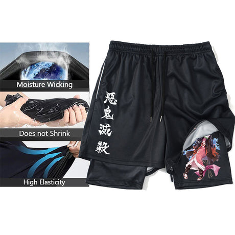 Anime Demon Slayer Sport Shorts Men Sportswear Training Kamado Nezuko Short Pant Summer 2 In 1 Beach Jogging Gym Running Shorts, everythinganimee