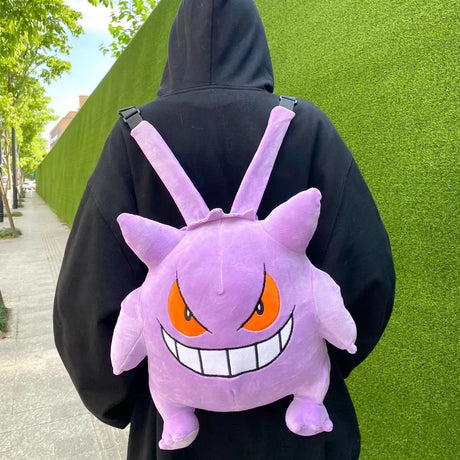 Kawaii Pokemon Gengar Backpack Plush Bag Cosplay Student Cartoon School Bag For Kids Birthday Gift, everythinganimee