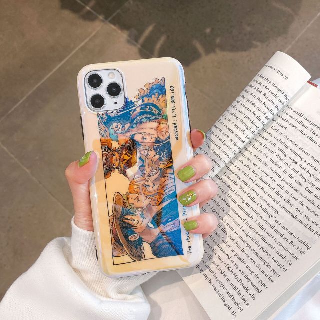 One Piece phone case for iPhone 13, 12, 11, Pro Max, 7, 8, Plus, X, XR, and XS. The case features a colorful design of Luffy and provides protection for your phone while being comfortable to hold. Perfect for One Piece fans and collectors