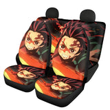 Demon Slayer Car Seat Cover Anime Cartoon Print Front & Rear Automobile Seat Protector Elastic Remove Universal Most Seat Covers, everythinganimee