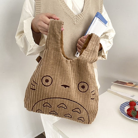 Cartoon Totoro Embroidery Lamb Fabric Handbag for Women Girls Japan INS Shoulder Bag Tote Bag Soft Fur Shopper Bag from spirited away, everythinganimee