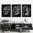 3 Pieces Anime Dragon Ball Z Black White Goku/vegeta/vegetto Canvas Paintings Poster Bedroom Decoration Wall Art Painting, everythinganimee