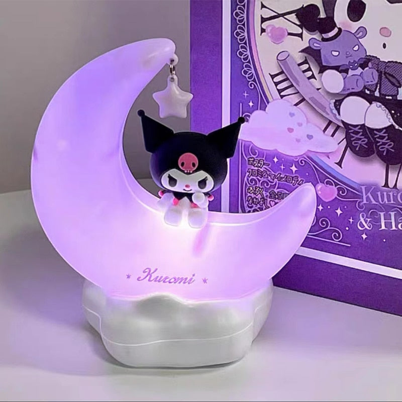 Kawaii Sanrio Moon Night Light Cartoon Anime Cinnamoroll Kuromi Sleeping Led Glowing Ornament Night Light, everythinganimee