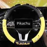 Pokemon Kawaii Pikachu Cartoon Leather Steering Wheel Cover Anime Car Interior Accessories Exquisite Decoration Surprise Gift, everythinganimee