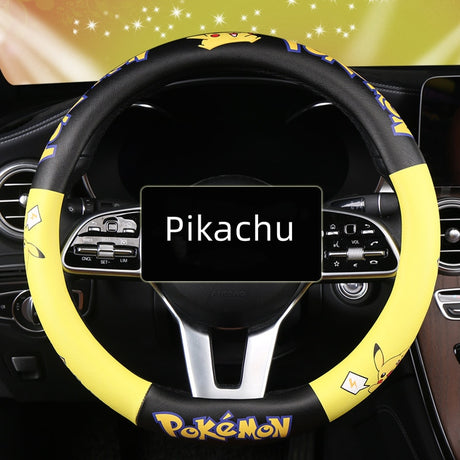 Pokemon Kawaii Pikachu Cartoon Leather Steering Wheel Cover Anime Car Interior Accessories Exquisite Decoration Surprise Gift, everythinganimee