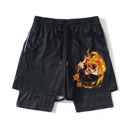 Anime Demon Slayer GYM Shorts Men 2 In1 Mesh Breathable Male Casual Rengoku Shorts Fitness Mens Bodybuilding Running Shorts, everythinganimee