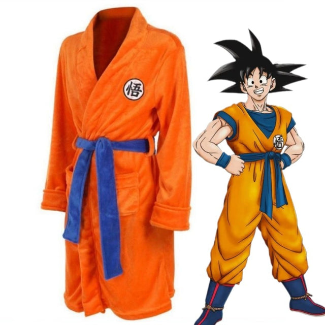 New Cartoon Anime Cosplay Dragon Ball Son Goku Fleece Thickened Bathrobe Thermal Nightgown Youth Couple Home Costume, everythinganimee