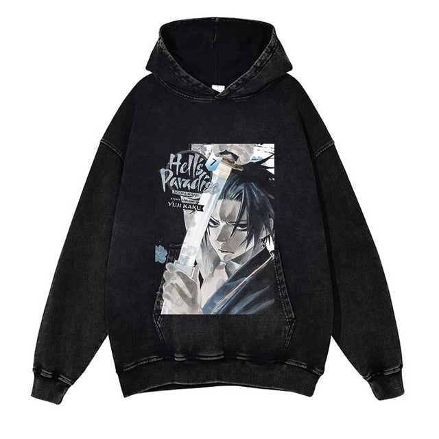 Anime Hell's Paradise Print Hoodie Funny Vintage Washed Hoodie Sweatshirts Oversized Streetwear Pullover Men Anime Hoodies, everythinganimee