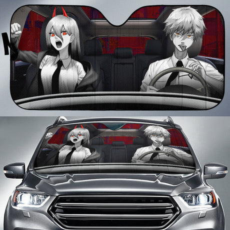 Power and Kobeni Accordion Sunshade Kobeni Higashiyama Car Sunshade Custom Chainsaw Man Anime, everythinganimee