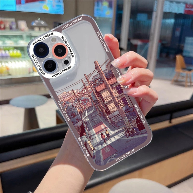 Japanese Anime Hand Painted Clear iPhone