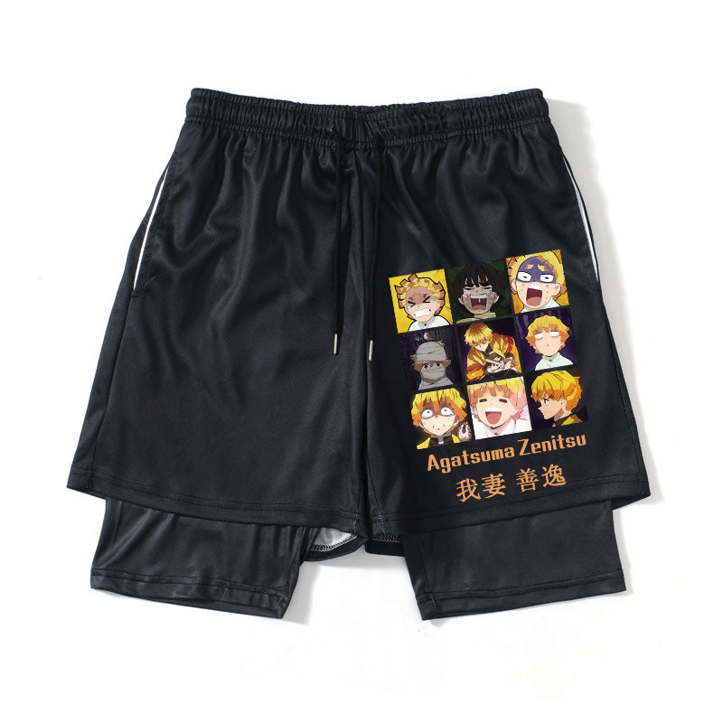 Anime Demon Slayer GYM Shorts 2 In 1 Summer Running Workout Male Breathable Mesh Zenitsu Sportswear Jogger Sports Shorts Men, everythinganimee