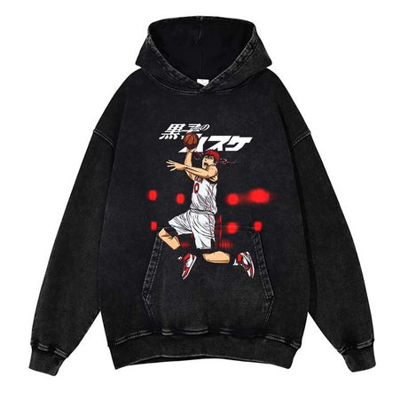 Retro Hoodie Hip Hop Oversize Sweatshirt Men Streetwear Washed Black Hoodie Japan Anime Men's Basketball Graphic Hooded Pullover, everythinganimee