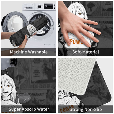 Manga Cut Non-slip Doormat Kitchen Mat Power Chainsaw Man Floor Carpet Entrance Door Rug Indoor Decor, everythinganimee