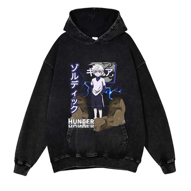 Vintage Washed Hoodie 2023 Hot Blooded Anime Print Sweatshirt Oversized Hip Hop Streetwear Unisex Harajuku Cotton Pullover, everythinganimee