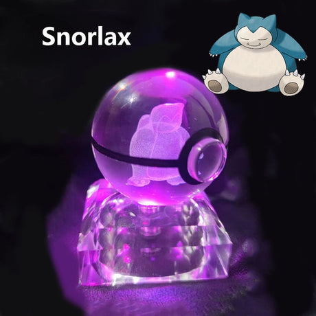 Anime Pokemon 3D Crystal Ball Snorlax Figure Pokeball Engraving Crystal Charizard Model with LED Light Base Kids Gift ANIME GIFT, everythinganimee