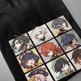 Genshin Impact Characters Chibi Assemble T Shirt Game Popular T-Shirt Print Cotton Couple Tee Shirt Short Sleeve Classic Top Tee, everything animee