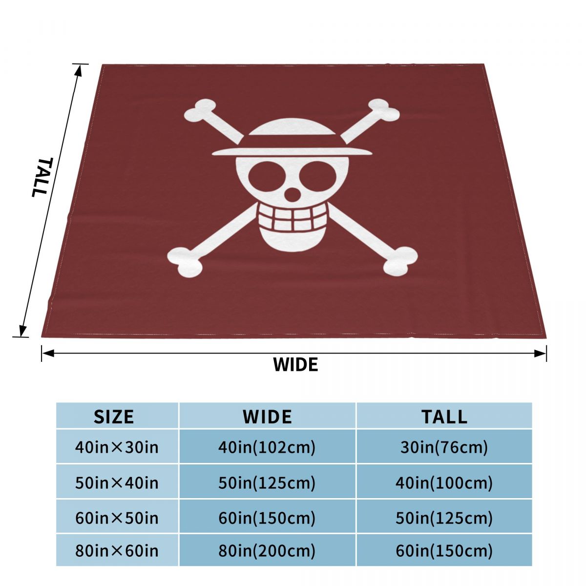 Staw Hat Pirates Jolly Roger Anime Blankets Flannel Summer One Piece Lightweight Throw Blanket for Home Bedroom Plush Thin Quilt, everythinganimee