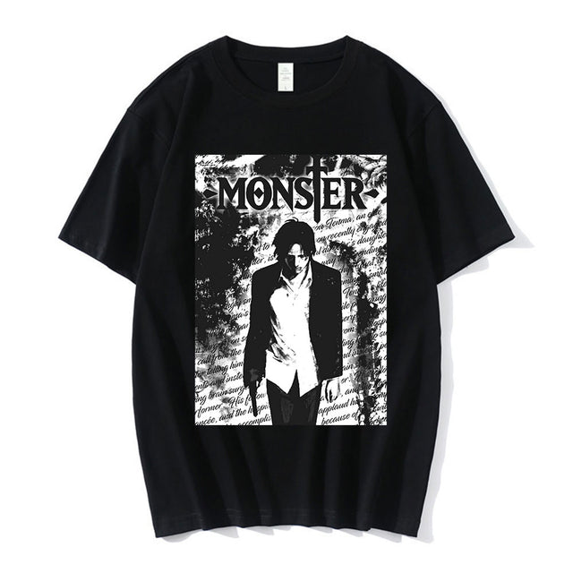 Japanese Anime Naoki Urasawa's Monster Graphic T Shirt Casual 100% Cotton Short Sleeve T Shirts Oversized Harajuku Streetwear, everythinganimee