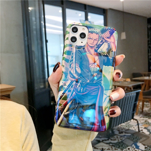 One Piece phone case for iPhone 13, 12, 11, Pro Max, 7, 8, Plus, X, XR, and XS. The case features a colorful design of Luffy and provides protection for your phone while being comfortable to hold. Perfect for One Piece fans and collectors