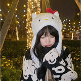 Kawaii Sanrio Hello Kitty Plush Winter Hat Beanie Hat Kawaii Cat Female Cap For Kids Girl Cap Cute Accessories Warm Bonnet, everythinganimee