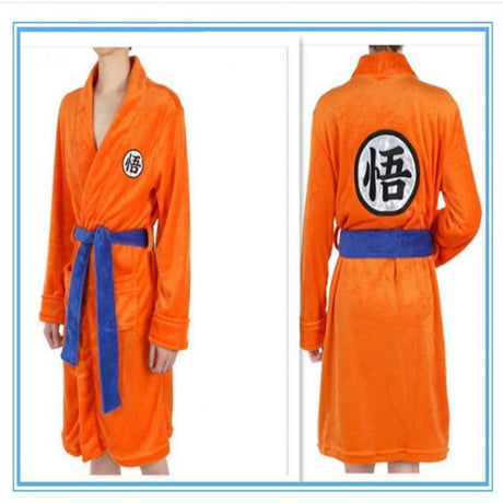 New Cartoon Anime Cosplay Dragon Ball Son Goku Fleece Thickened Bathrobe Thermal Nightgown Youth Couple Home Costume, everythinganimee