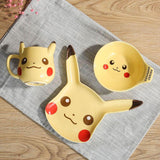 Kawaii Pokemon Pikachu Tableware Anime Ceramic Household Cartoon Water Cup Mug Plate Small Bowl 3-Piece Set Cute Girl Heart Gift, everythinganimee