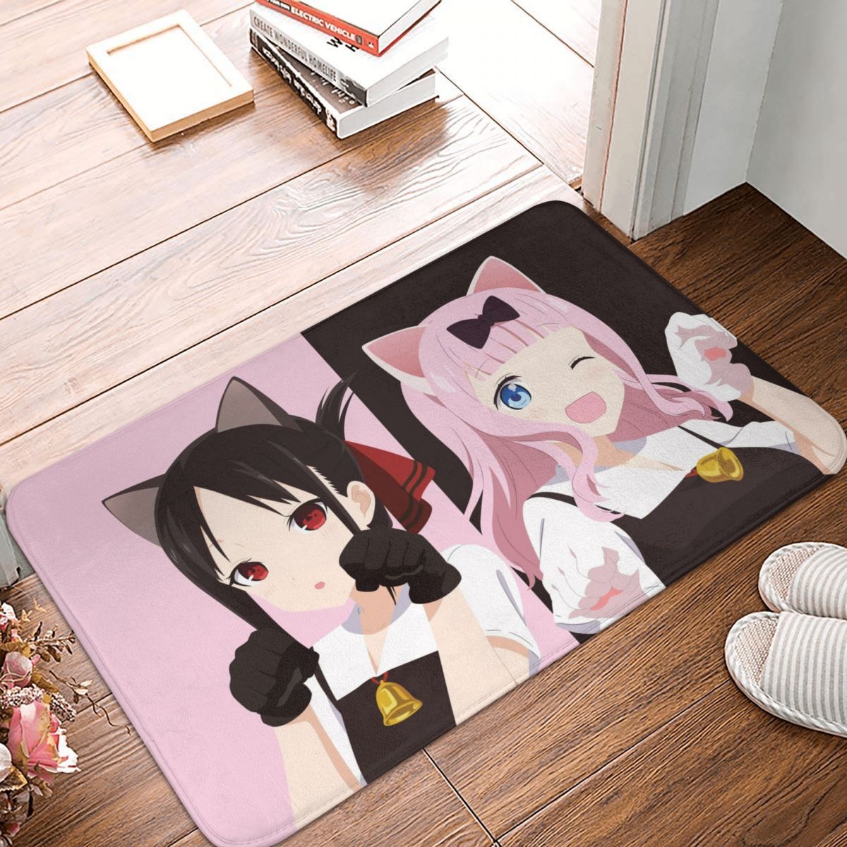 Kaguya sama Love Is War Bathroom Non-Slip Carpet Fujiwara Chika And Shinomiya Kaguya Flannel Mat Welcome Doormat Home Decor Rug, everythinganimee