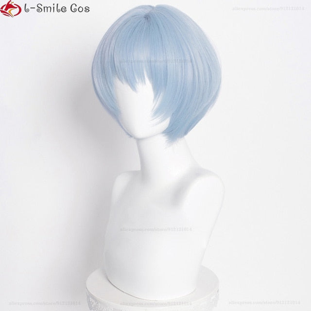 High Quality Anime EVA 100cm Long Ayanami Rei Cosplay Wig Cyan Blue Curly Hair Heat Resistant Halloween Party Wigs + Wig Cap