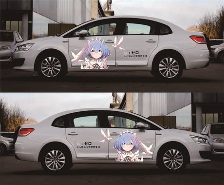 Re Zero Rem Ram Anime Car Vinyl Decal, Anime Car Wrap, Anime Car Wrap Side, One Piece Car Decal, Stickers for Sport Cars, One Part Mirrored, everythinganimee