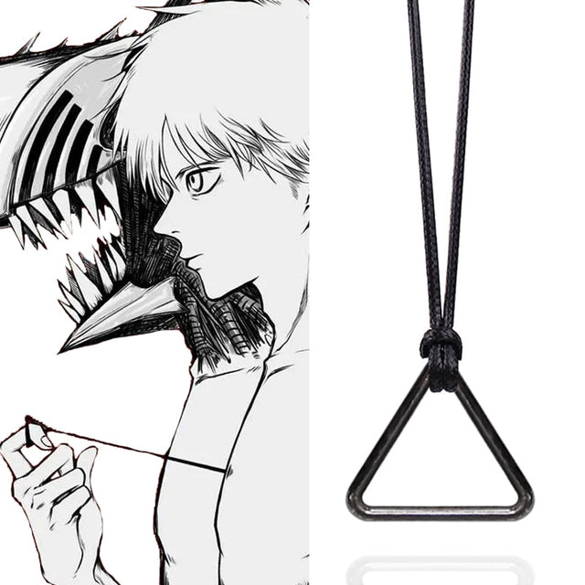 Anime Chainsaw Man Necklace Cosplay Denji Pochita Pendant Jewelry Triangular Pull Ring Prop Choker Leather Chain Accessories, everything animee