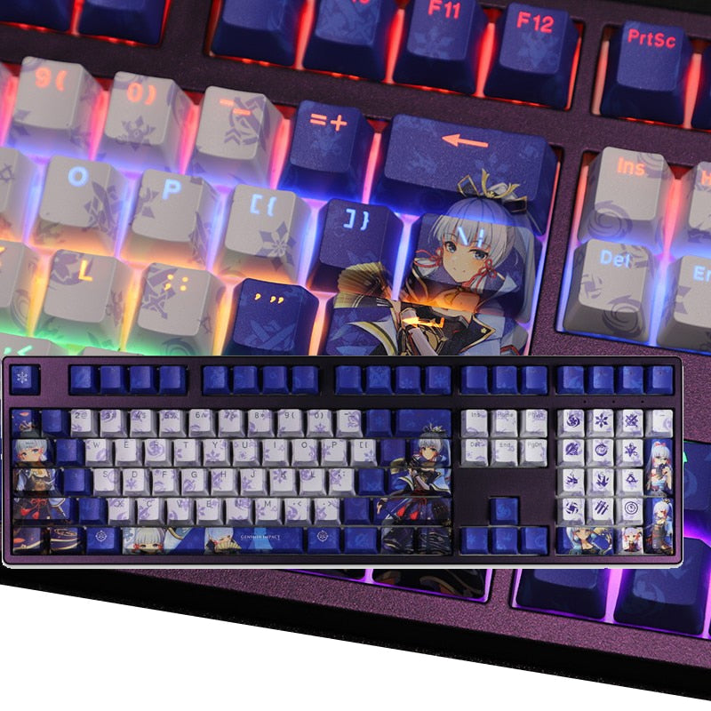 Kamisato Ayaka Transparent Keycap Pbt Keycap Thermal Sublimation Keycap 108 Keys Game Anime Character Keycap Keyboard Accessories Diy Custom, everythinganimee