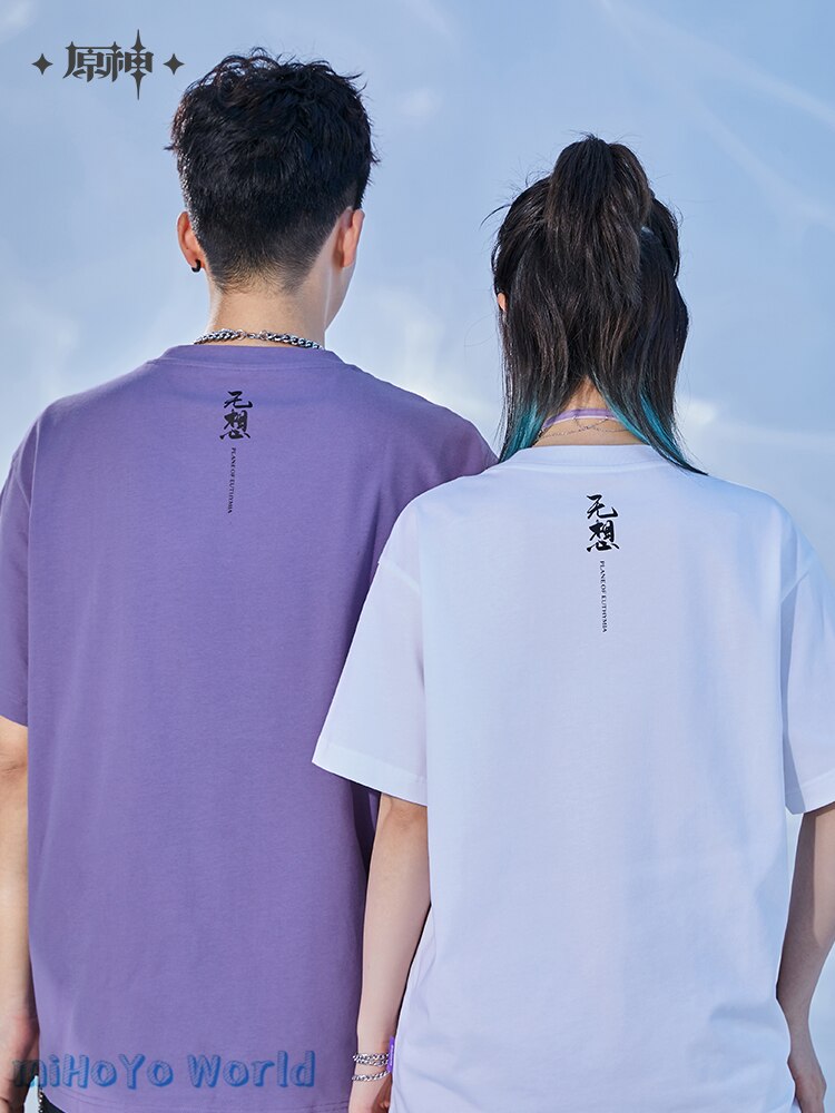 MiHoYo Official Genshin Impact Raiden Shogun Silhouette Printed Doujin T-shirt Short-sleeved 100% Cotton Lovers Oversize Clothes. everythinganimee