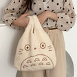 Cartoon Totoro Embroidery Lamb Fabric Handbag for Women Girls Japan INS Shoulder Bag Tote Bag Soft Fur Shopper Bag from spirited away, everythinganimee