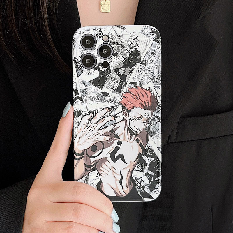 phone case featuring your favorite Jujutsu Kaisen characters, such as Yuji Itadori, Fushiguro Megumi on it. The case is compatible with iPhone 14, 13, 12, 11 Pro, X, Xs Max and XR.