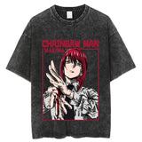 Vintage Washed Tshirts chainsaw man Anime T Shirt Harajuku Oversize Tee Cotton fashion Streetwear unisex top, everything animee