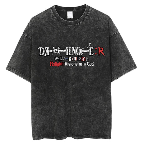 Vintage Washed Tshirts death note Anime Graphic Printing T Shirt Harajuku Oversize Tee Cotton fashion Streetwear unisex top, everything animee